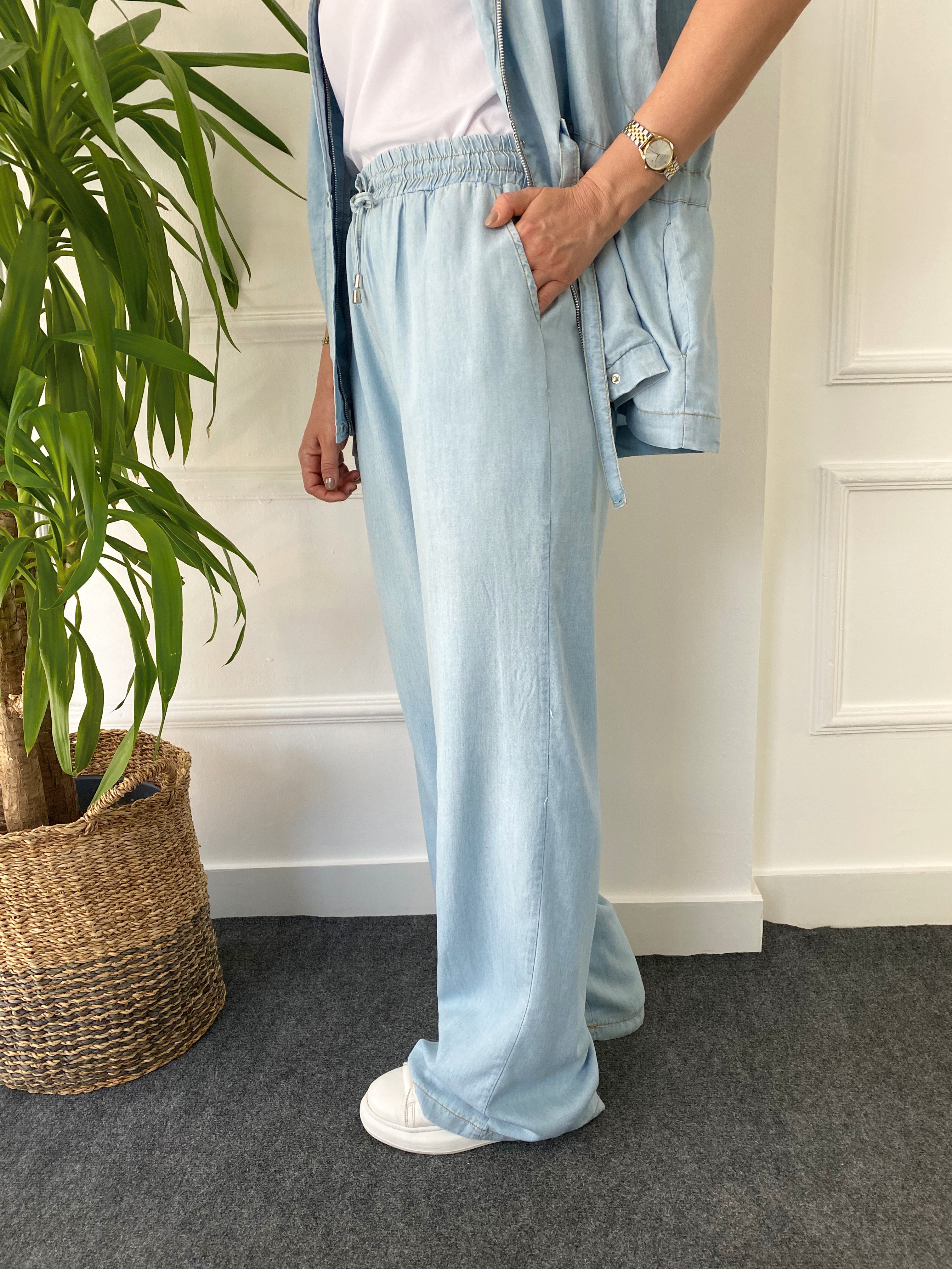 Tensel İnce Yelekli Denim Takım Açık Mavi