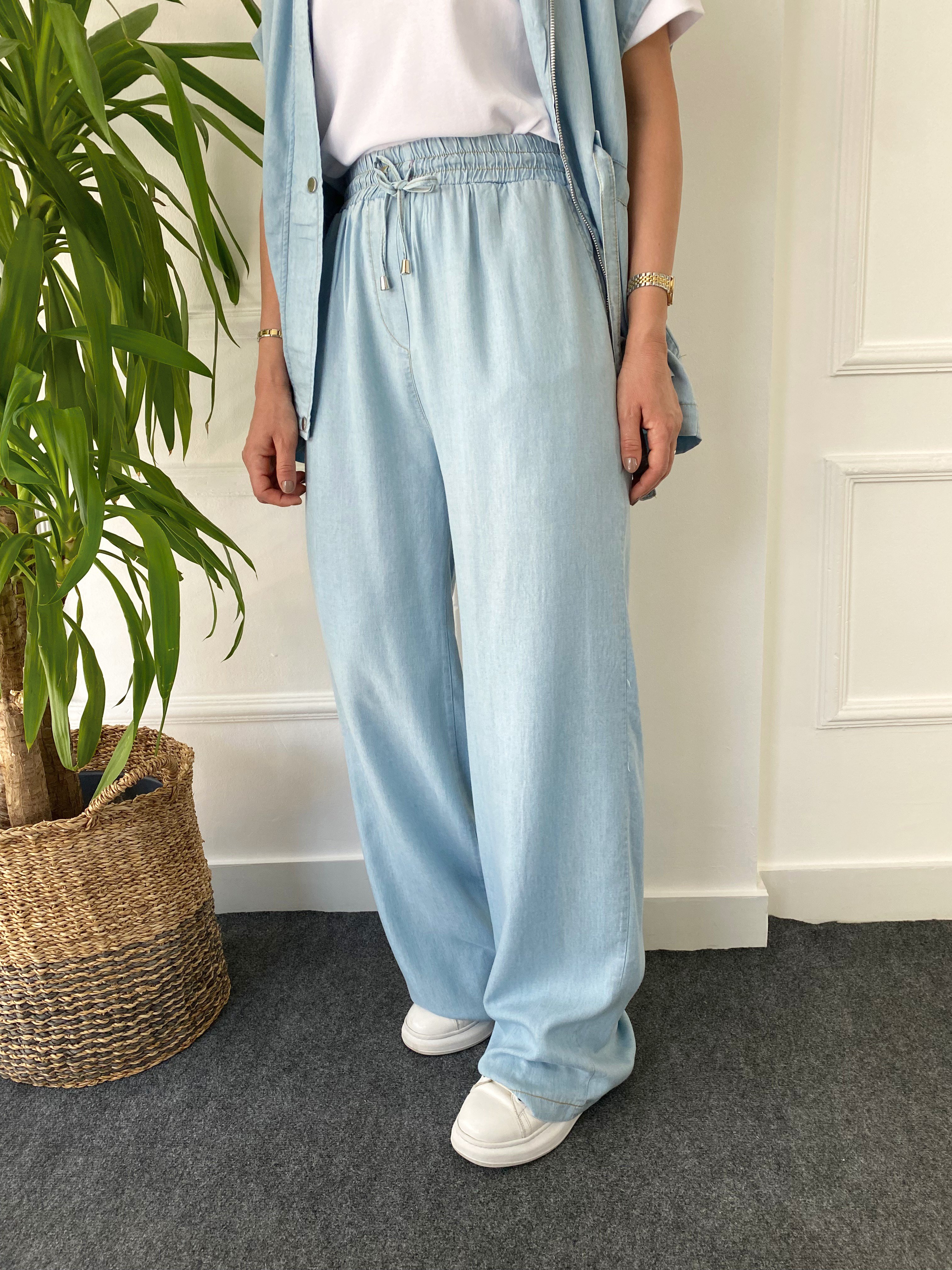Tensel İnce Yelekli Denim Takım Açık Mavi