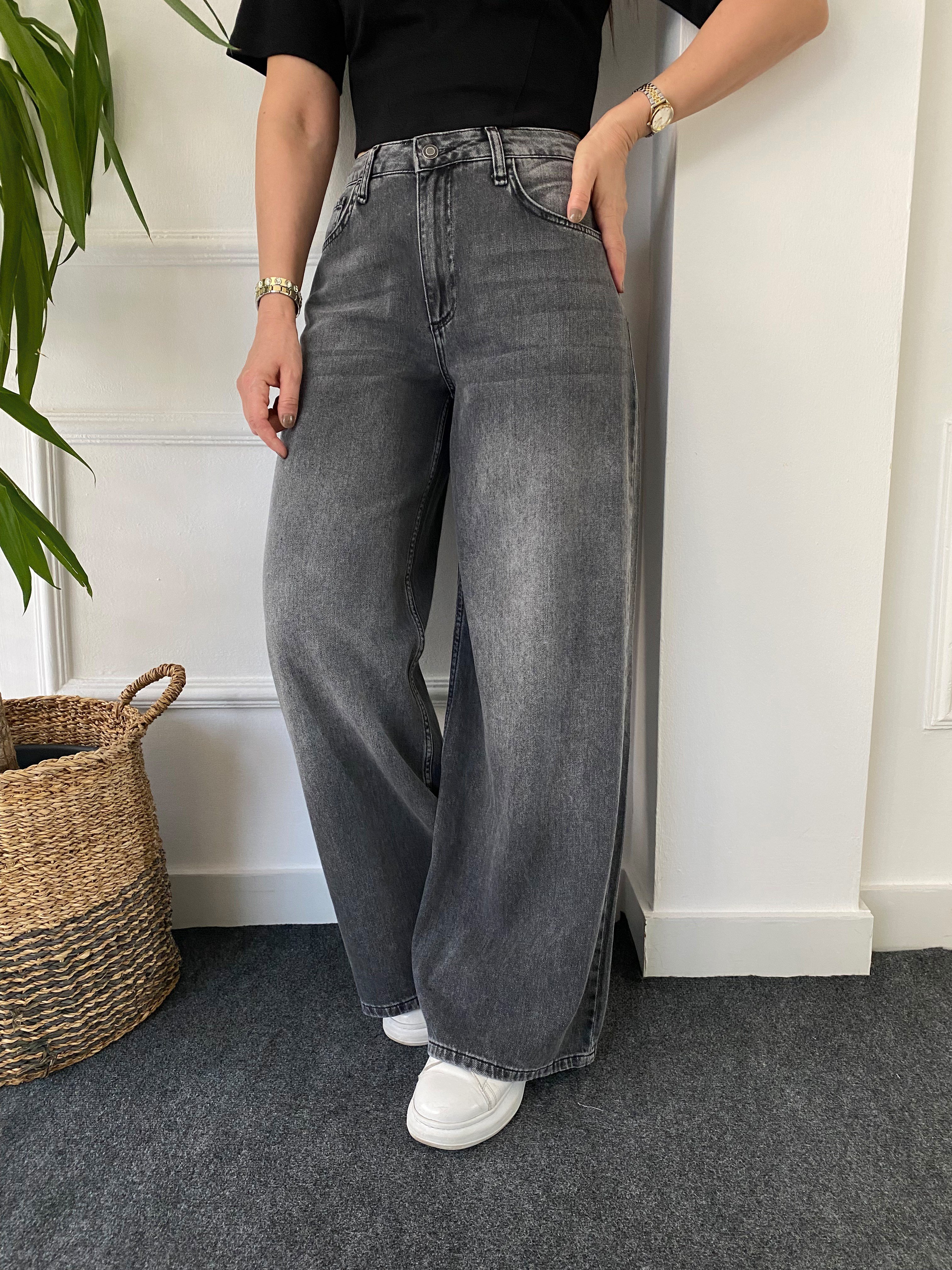 Ultra Wide Ankle Jean Gri