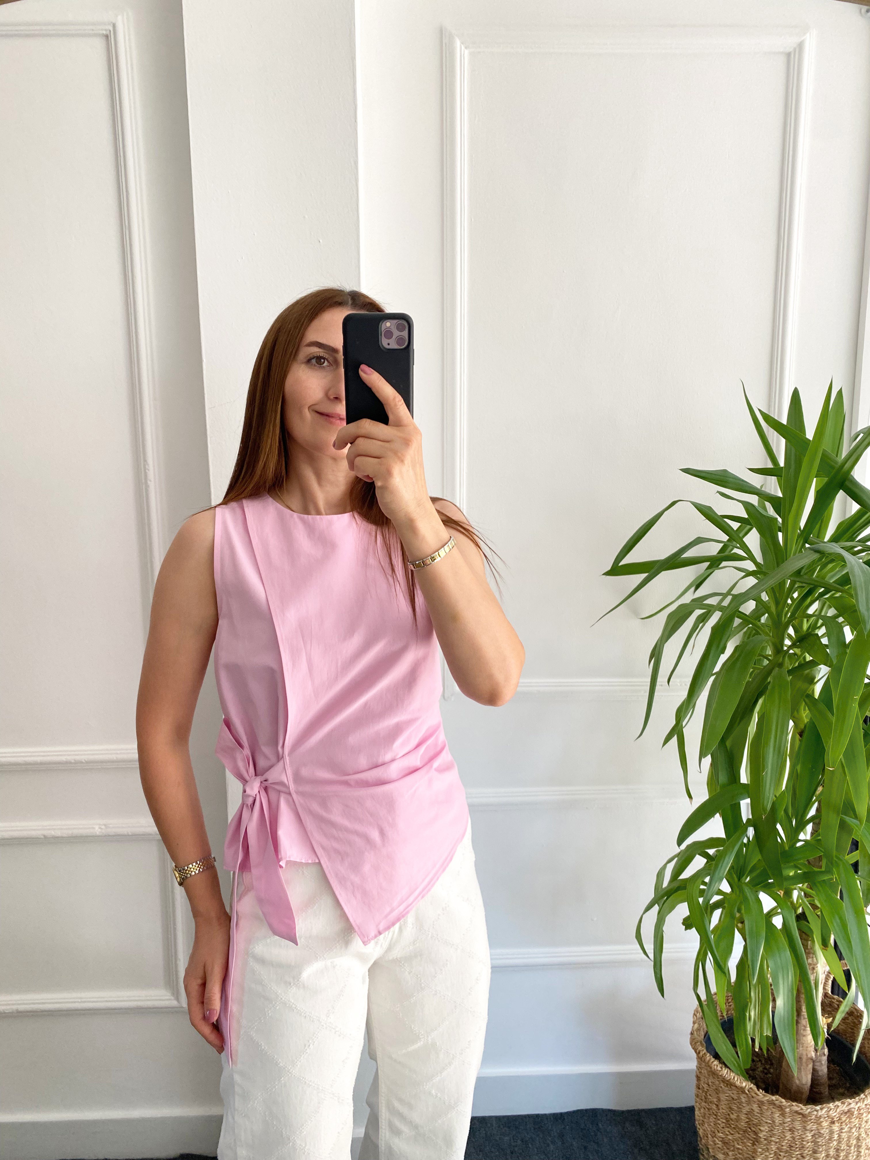 Yanı Bağlama Detaylı Bluz Pembe