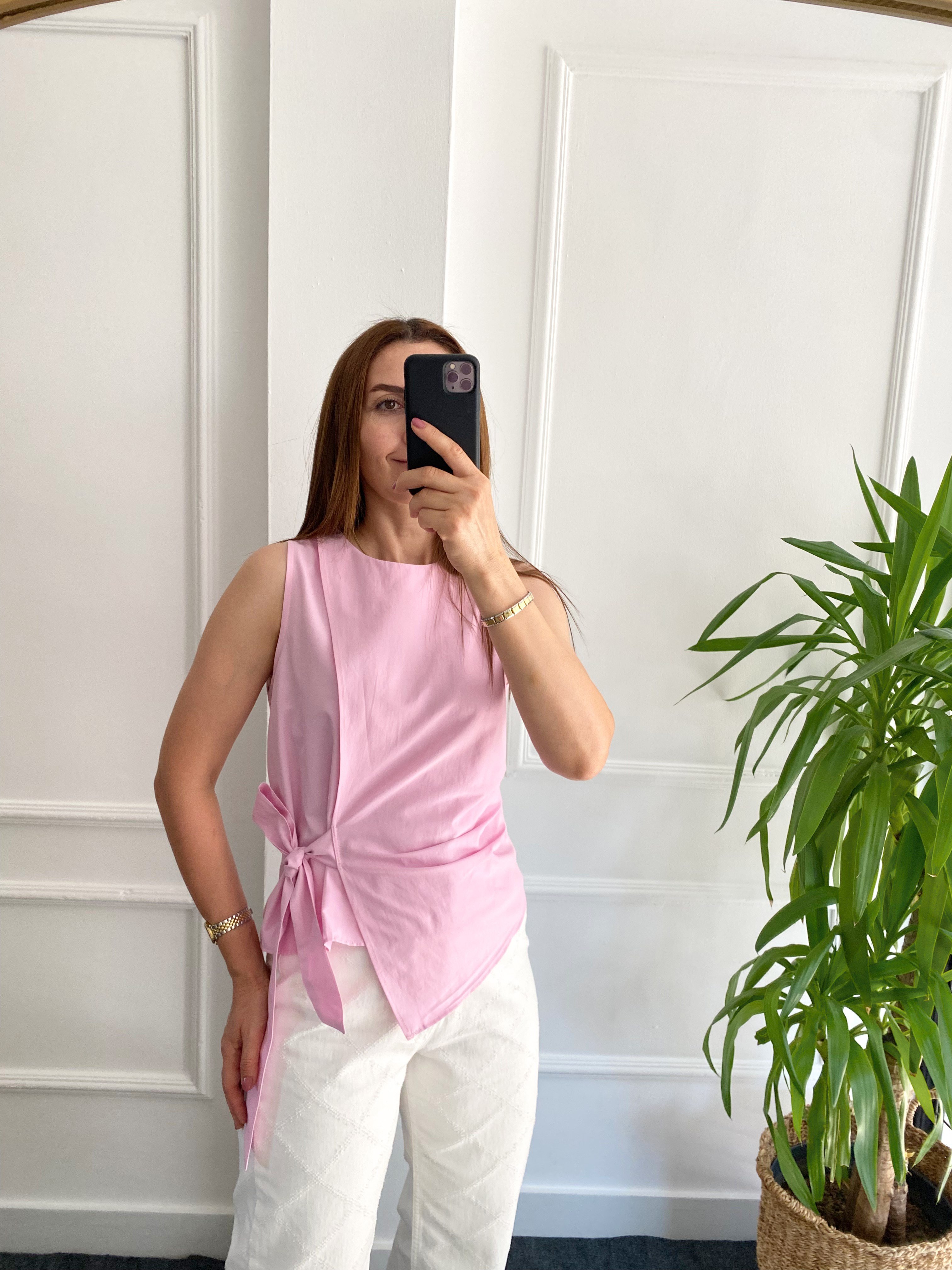 Yanı Bağlama Detaylı Bluz Pembe