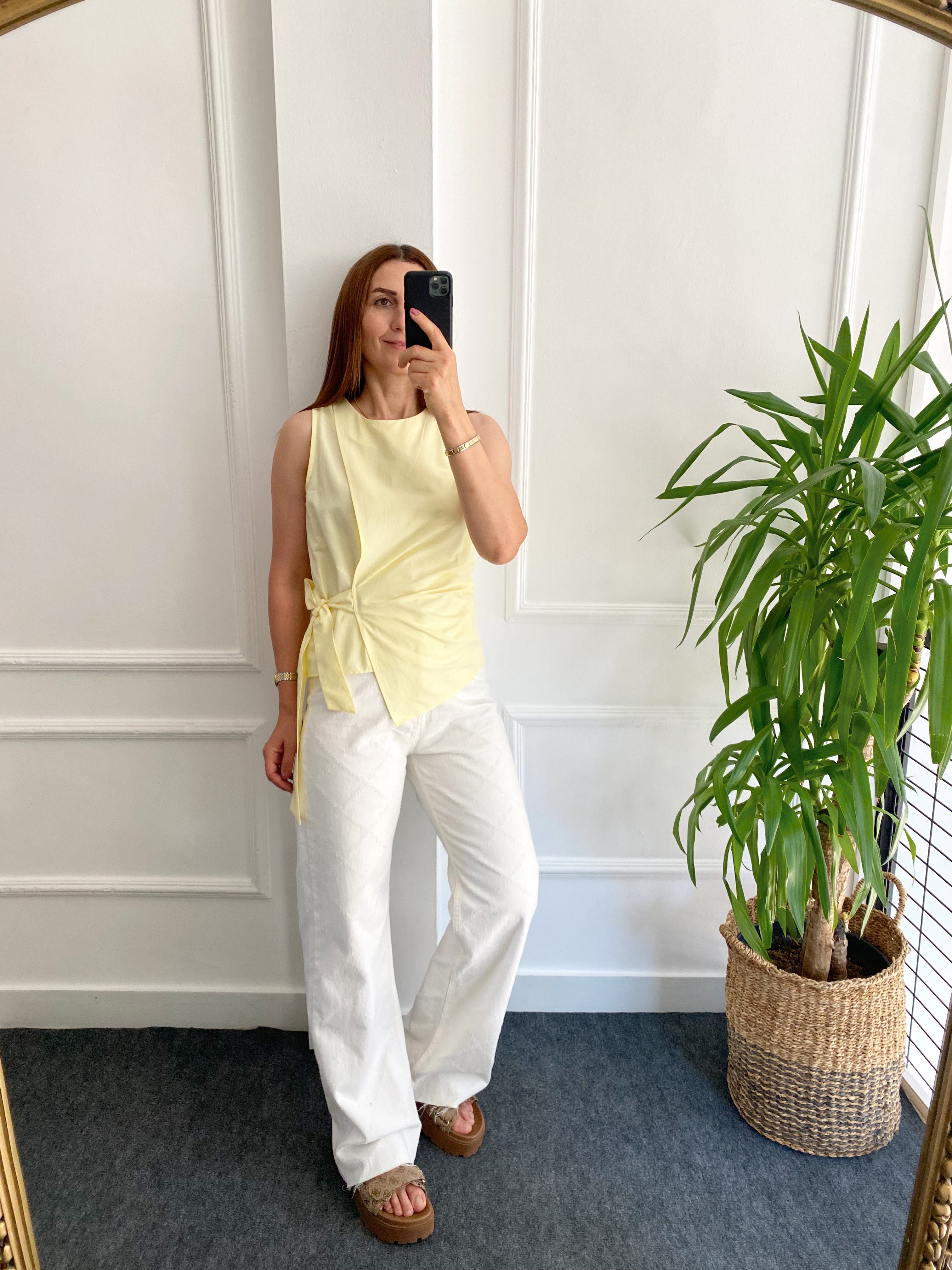 Yanı Bağlama Detaylı Bluz Sarı