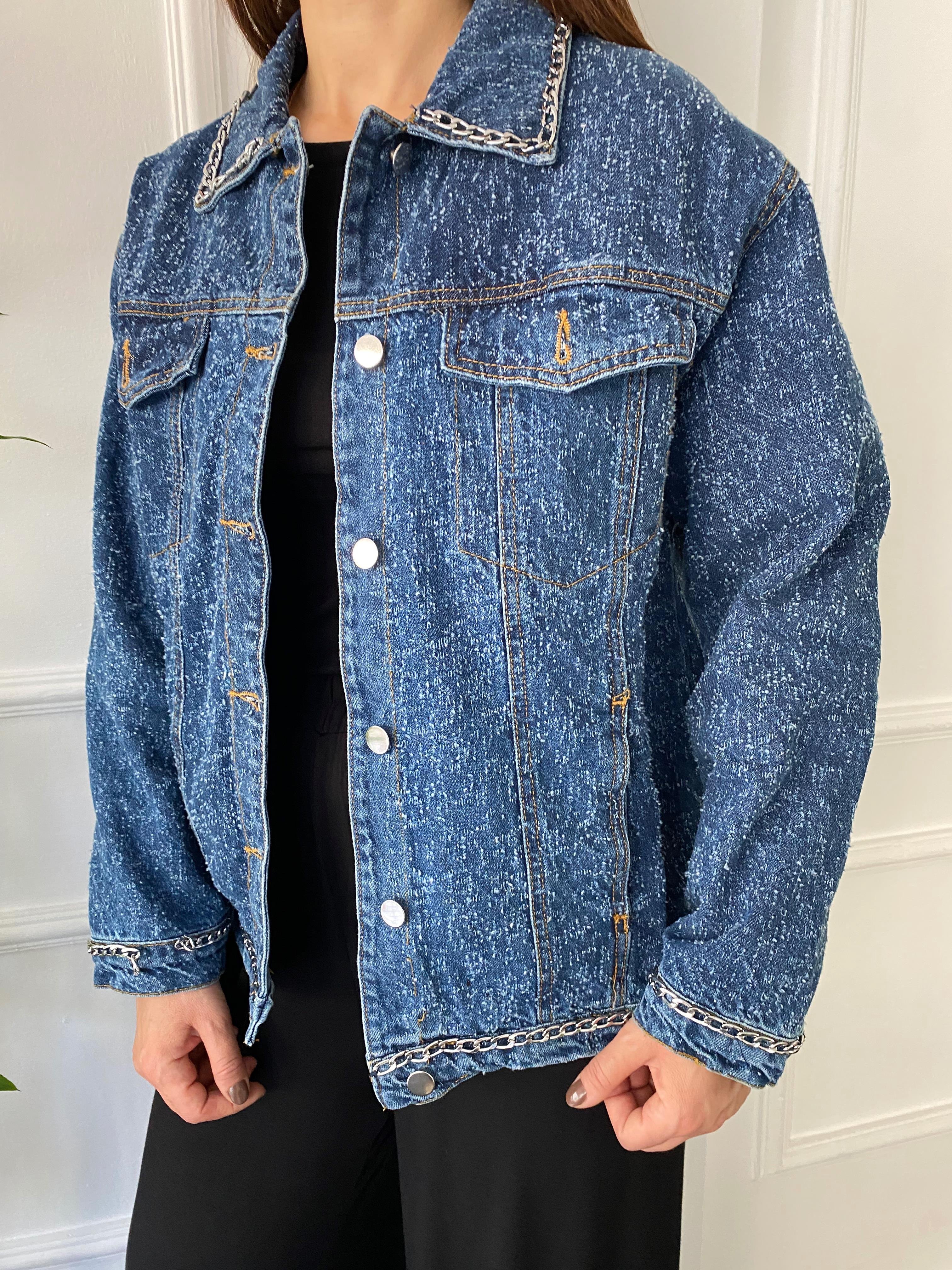 Zincir Detaylı Denim Ceket Mavi