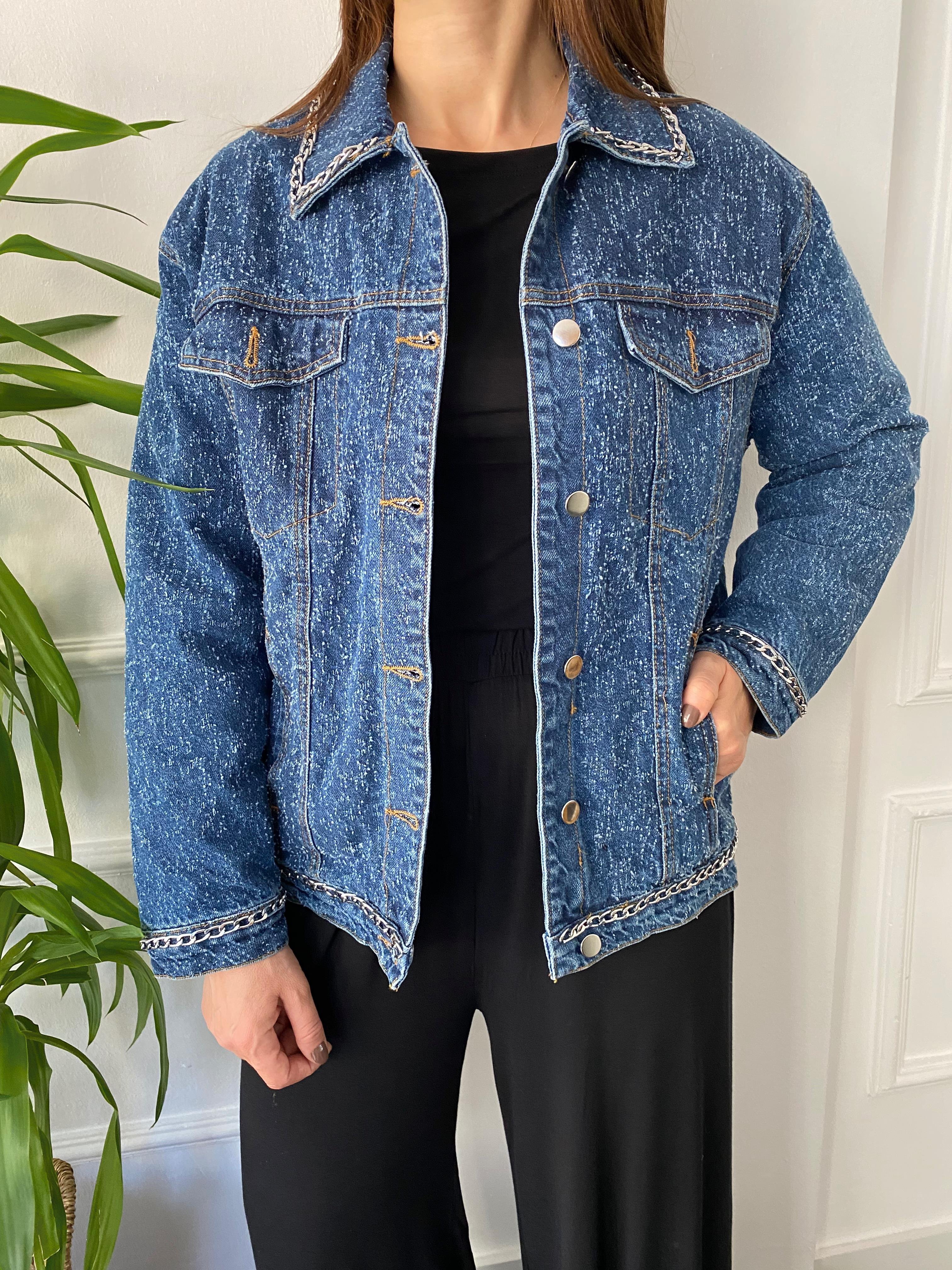 Zincir Detaylı Denim Ceket Mavi