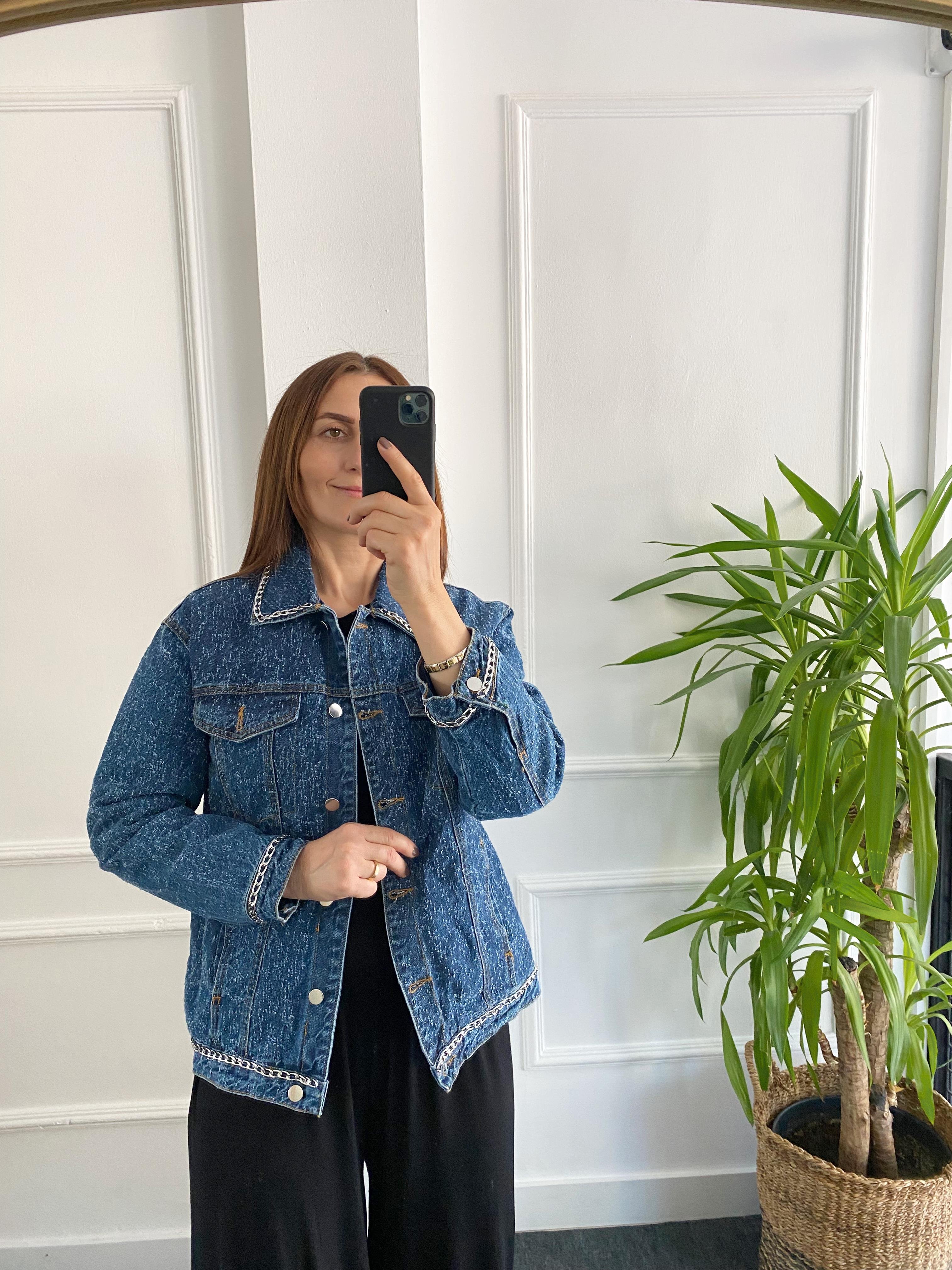 Zincir Detaylı Denim Ceket Mavi
