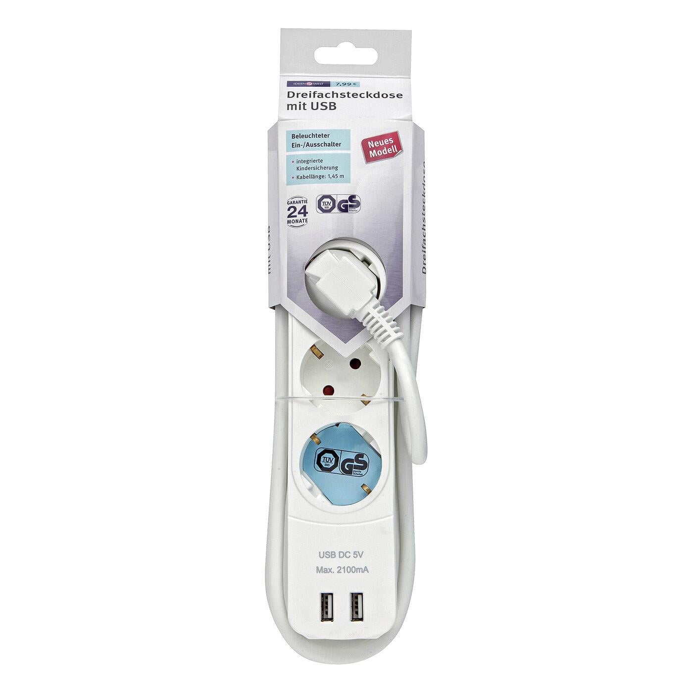 Çoklu Priz 3'lü 2'li USB Beyaz -Ges-141 1 adet