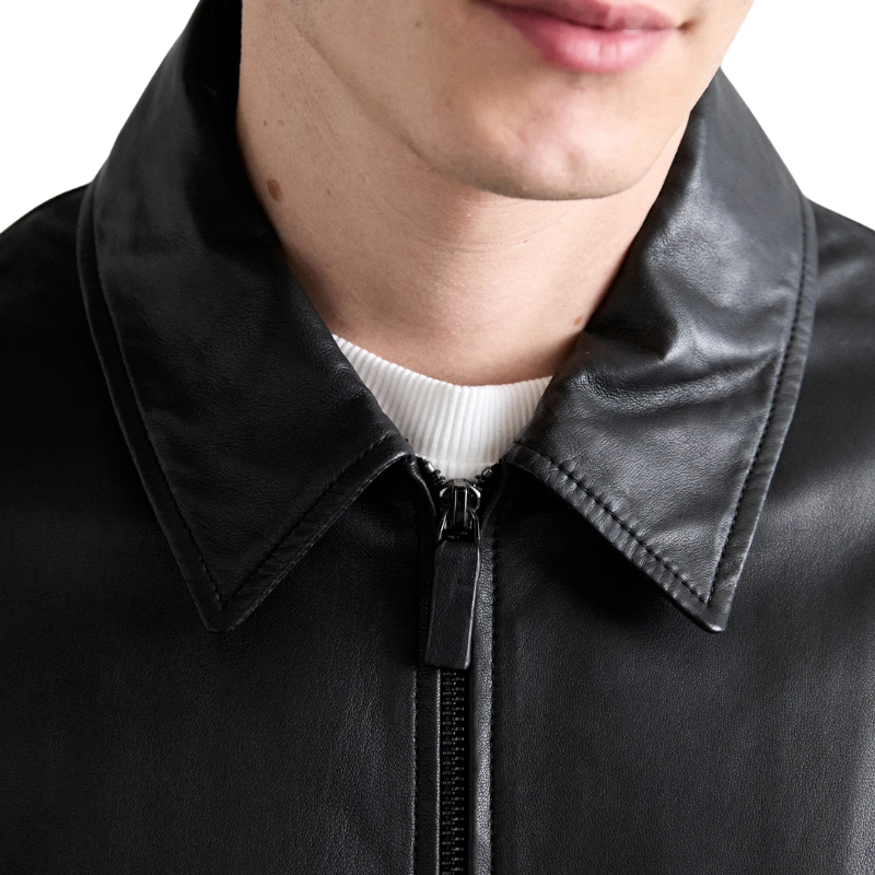 Emporio Armani Erkek Siyah Deri Bomber Ceket EM007012 AF28559