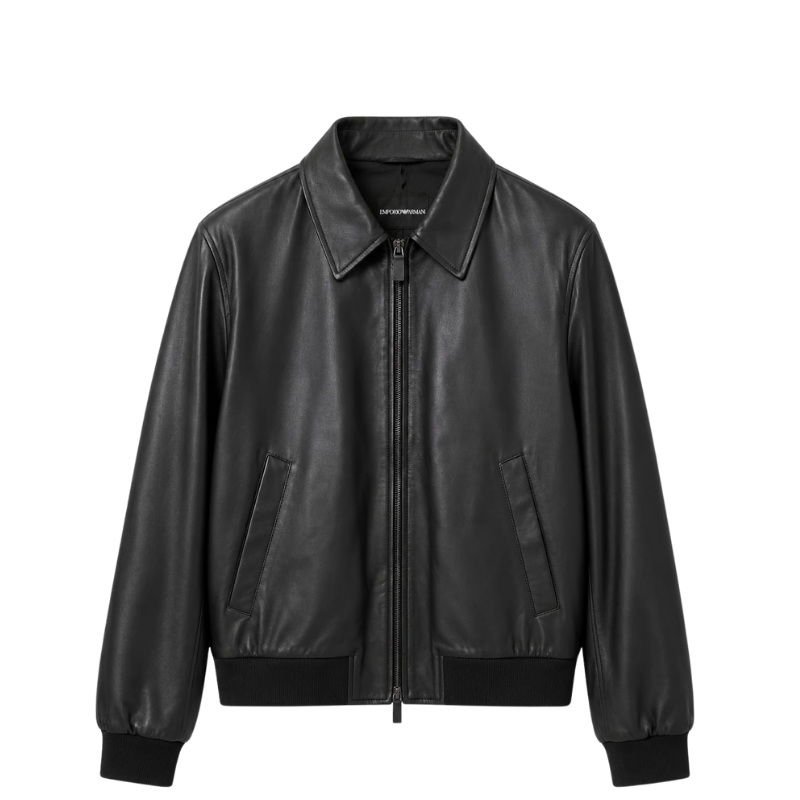 Emporio Armani Erkek Siyah Deri Bomber Ceket EM007012 AF28559