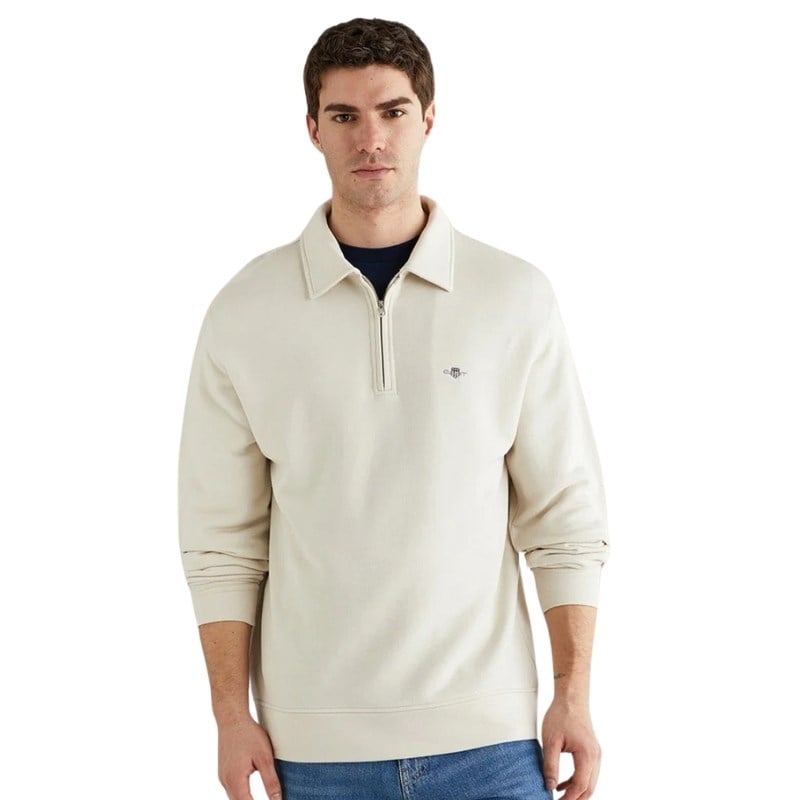 Gant Erkek Bej Relaxed Fit Yarım Fermuarlı Sweatshirt