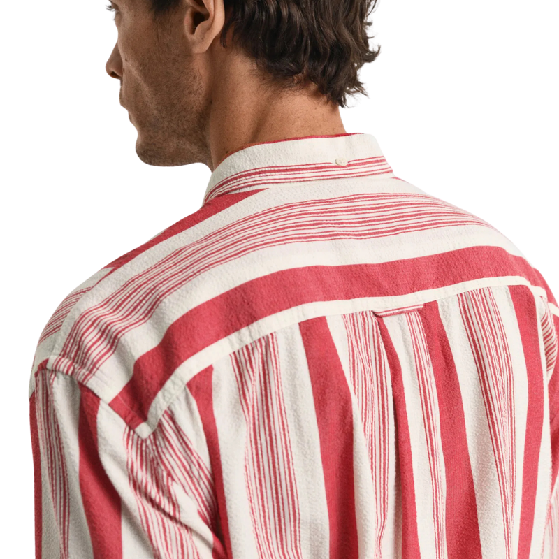 Gant Erkek Kırmızı Relaxed Fit Düğmeli Yaka Çizgili Gömlek