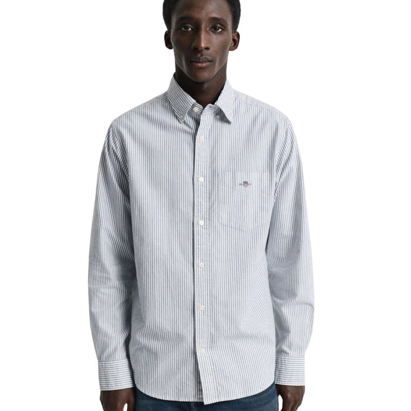Gant Erkek Mavi Regular Fit Düğmeli Yaka Çizgili Oxford Gömlek 3000230.423