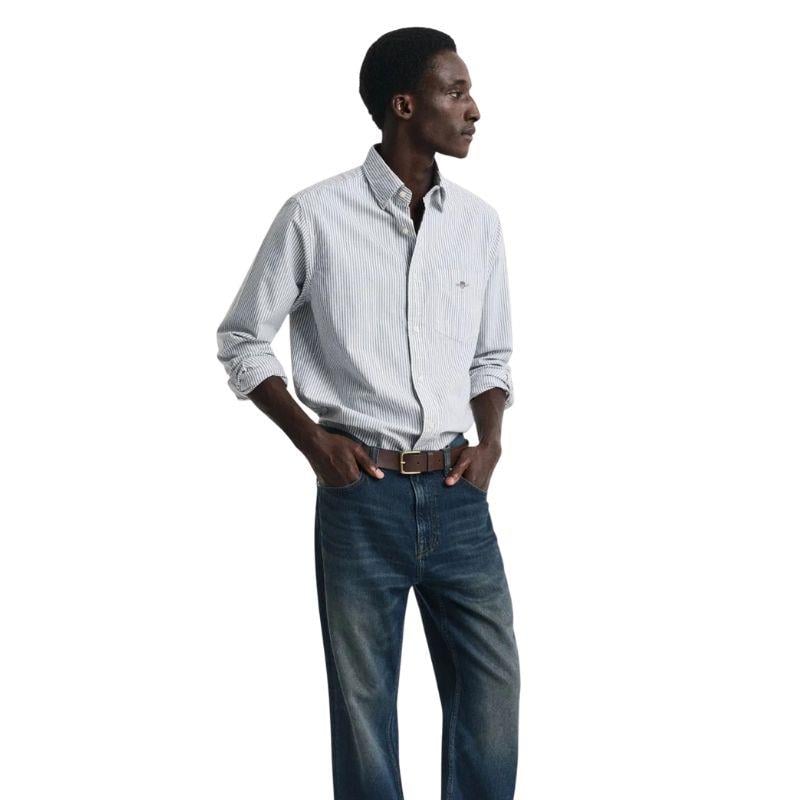 Gant Erkek Mavi Regular Fit Düğmeli Yaka Çizgili Oxford Gömlek 3000230.423