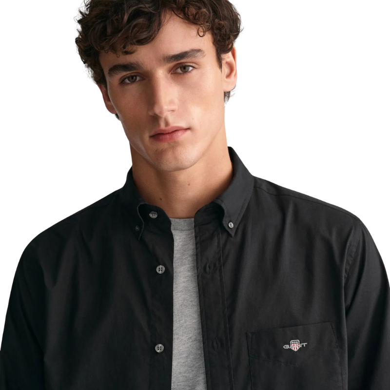 Gant Erkek Siyah Regular Fit Düğmeli Yaka Poplin Gömlek