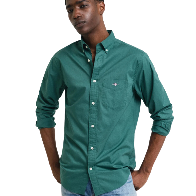 Gant Erkek Yeşil Regular Fit Düğmeli Yaka Poplin Gömlek
