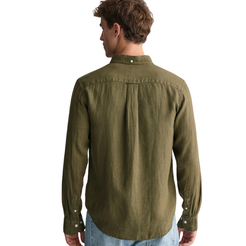 Gant Erkek Yeşil Regular Fit Düğmeli Yaka Keten Gömlek