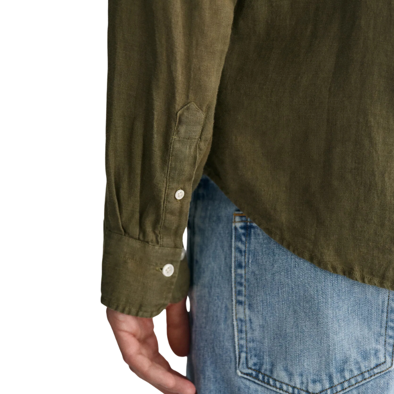 Gant Erkek Yeşil Regular Fit Düğmeli Yaka Keten Gömlek