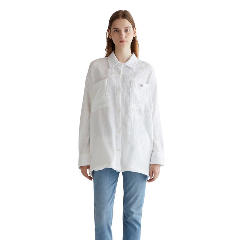 Gant Kadın Beyaz Oversize Fit Klasik Yaka Çizgili Gömlek