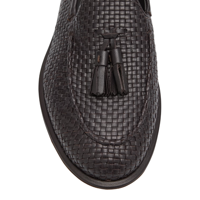 Giorgio Armani Kahverengi Dokuma Deri Püsküllü Erkek Loafer Ayakkabı X2J172 XR132