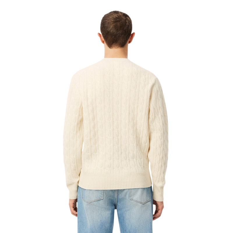 Lacoste Erkek Classic Fit Bisiklet Yaka Desenli Krem Kazak
