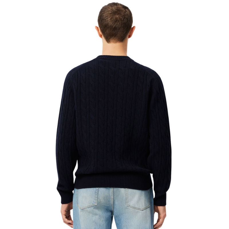 Lacoste Erkek Classic Fit Bisiklet Yaka Desenli Lacivert Kazak