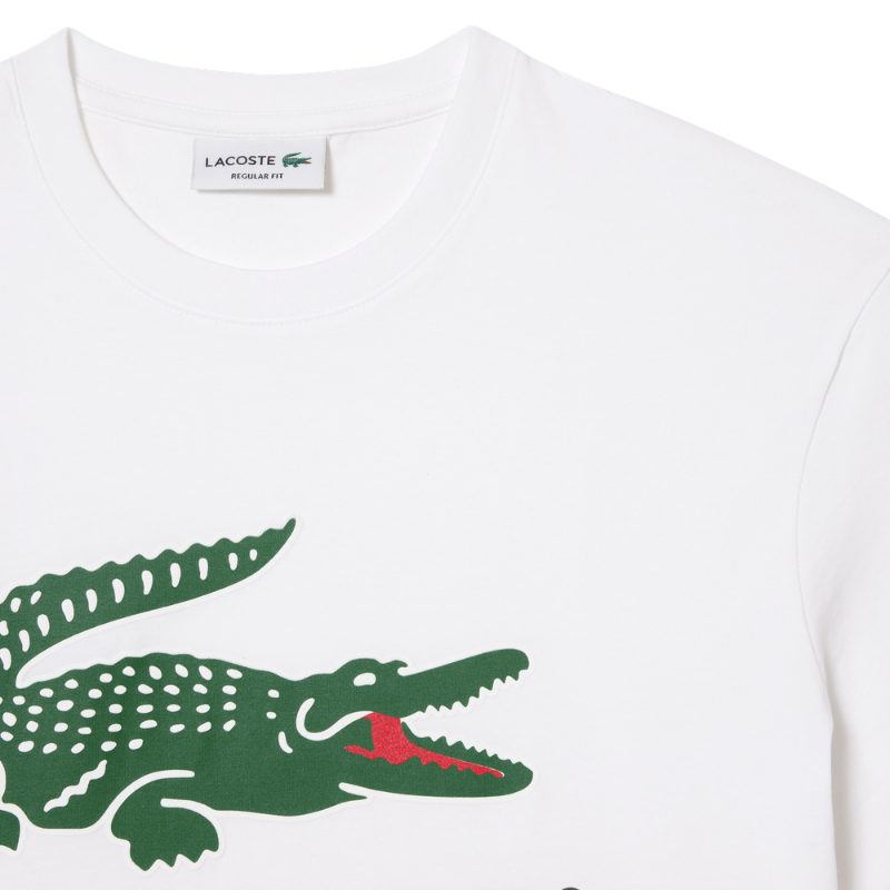 Lacoste Erkek Regular Fit Bisiklet Yaka Baskılı Beyaz T-Shirt TH1285.001