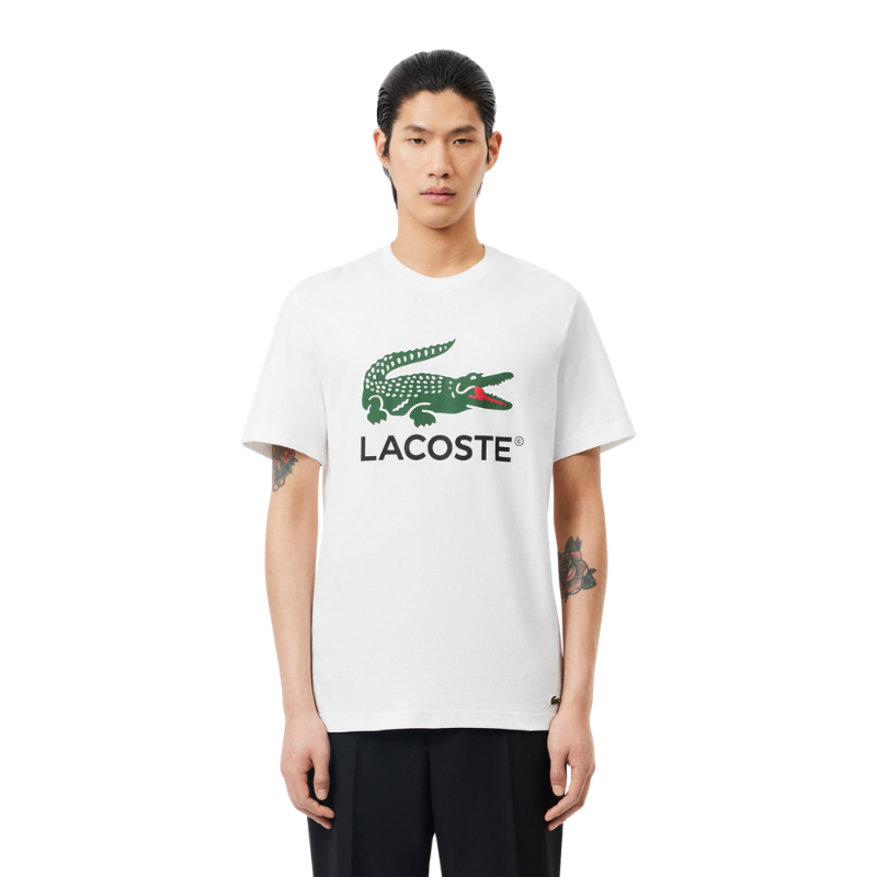 Lacoste Erkek Regular Fit Bisiklet Yaka Baskılı Beyaz T-Shirt TH1285.001
