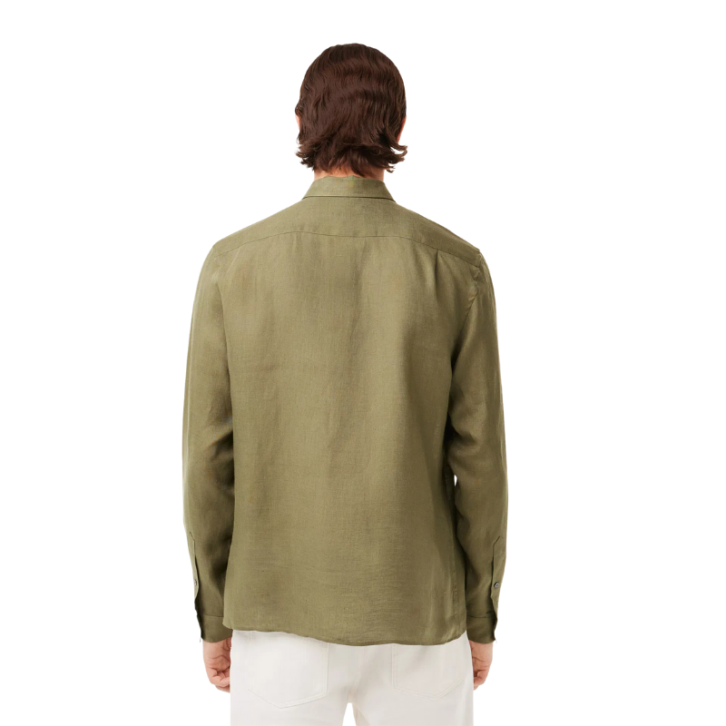 Lacoste Erkek Regular Fit Düğmeli Yaka Keten Haki Gömlek