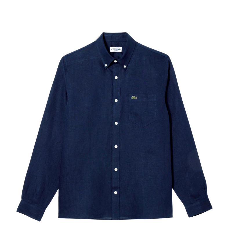 Lacoste Erkek Regular Fit Düğmeli Yaka Keten Lacivert Gömlek 