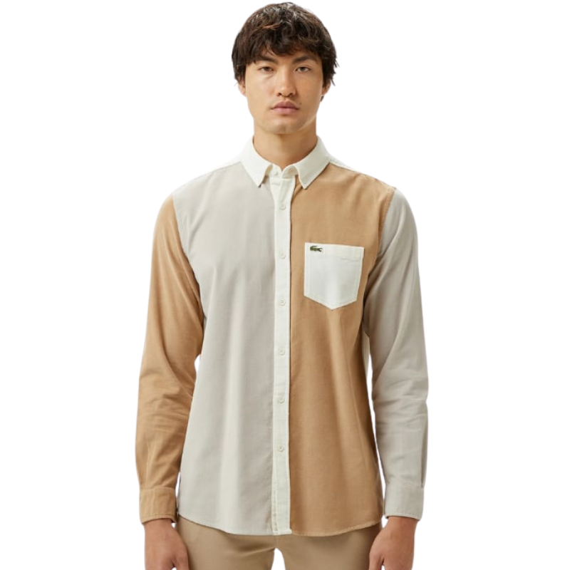 Lacoste Erkek Regular Fit Düğmeli Yaka Renk Bloklu Bej Gömlek