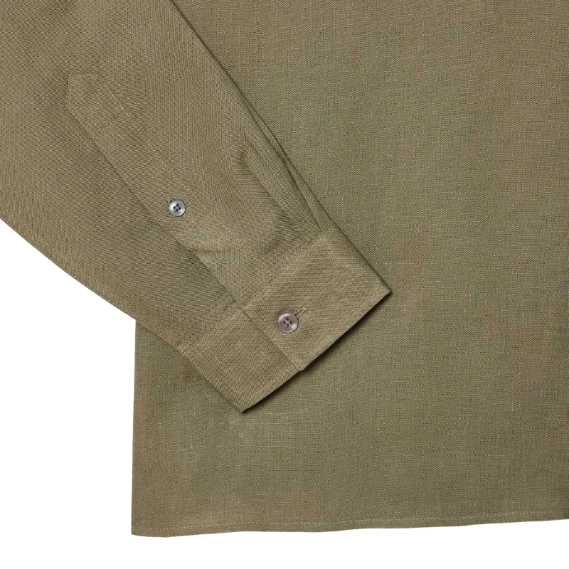 Lacoste Erkek Regular Fit Düğmeli Yaka Keten Haki Gömlek