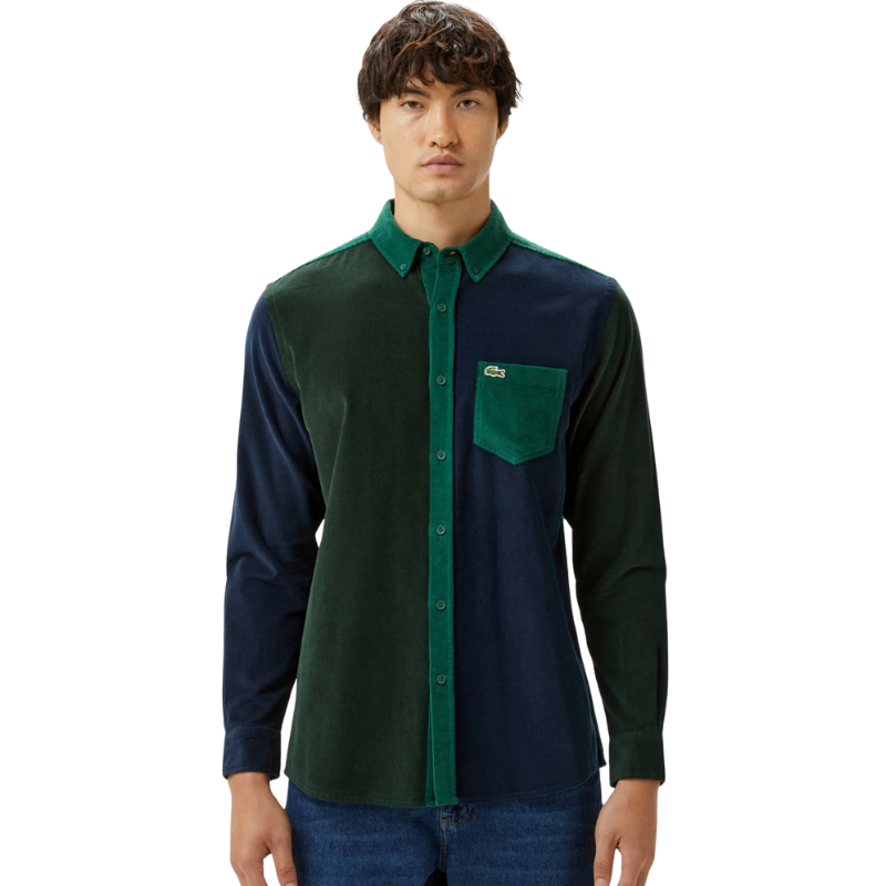 Lacoste Erkek Regular Fit Düğmeli Yaka Renk Bloklu Koyu Yeşil Gömlek