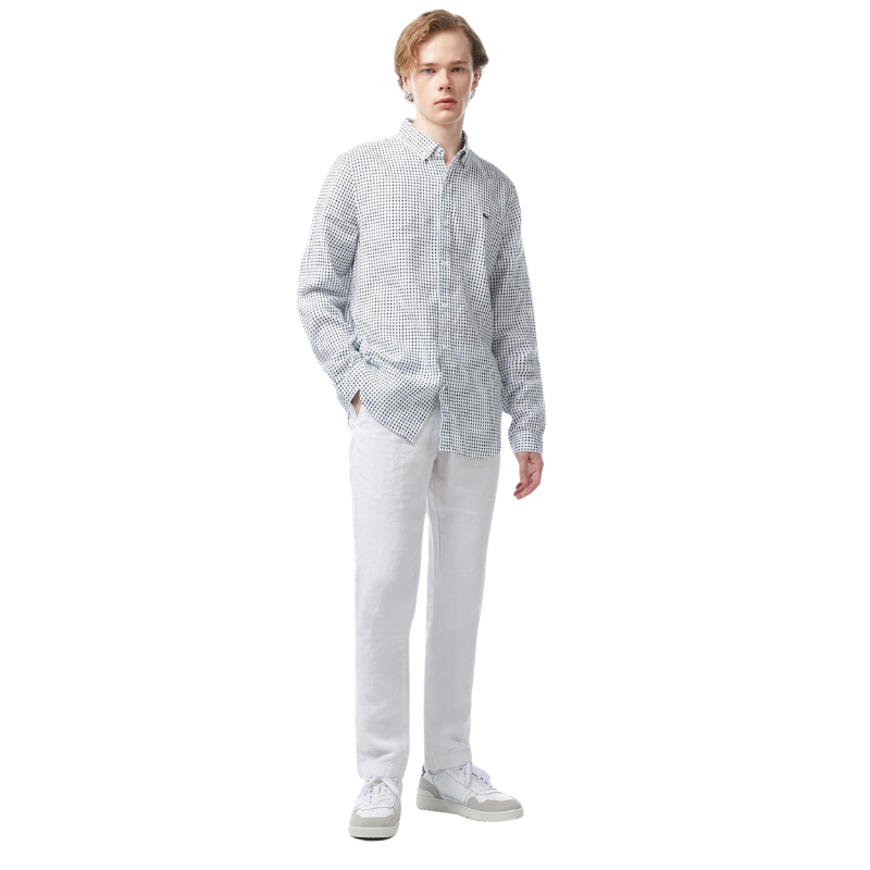 Lacoste Erkek Regular Fit Düğmeli Yaka Baskılı Beyaz Gömlek