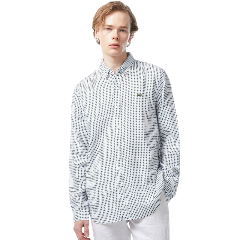 Lacoste Erkek Regular Fit Düğmeli Yaka Baskılı Beyaz Gömlek