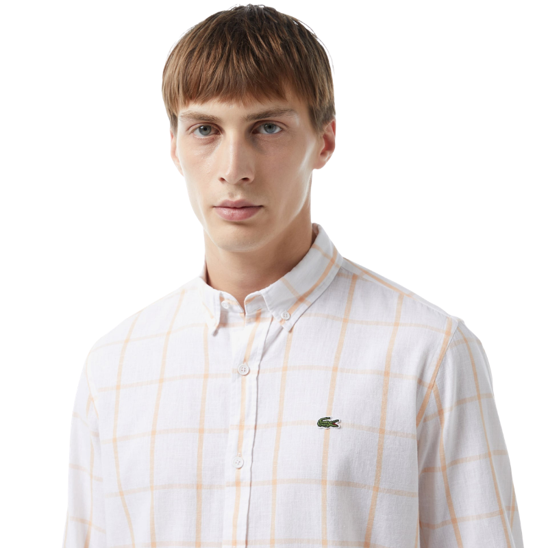 Lacoste Erkek Regular Fit Ekose Beyaz Gömlek