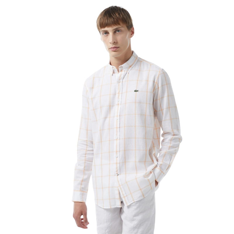 Lacoste Erkek Regular Fit Ekose Beyaz Gömlek
