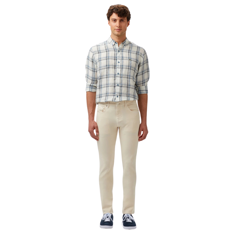 Lacoste Erkek Regular Fit Ekose Keten Koyu Mavi Gömlek