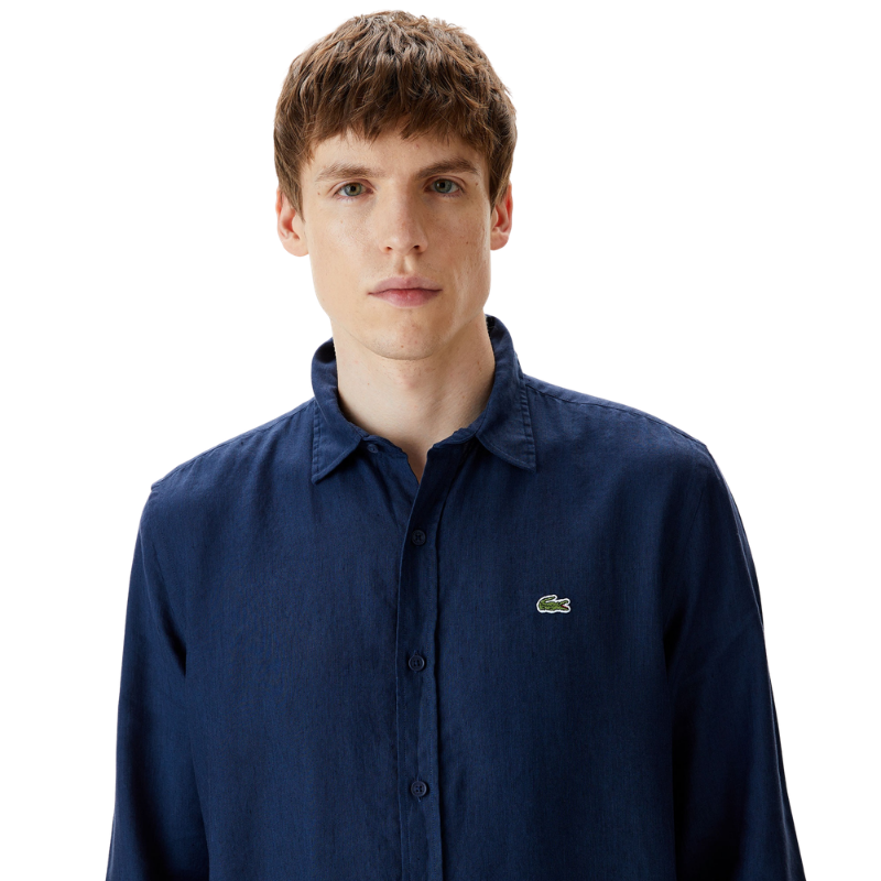 Lacoste Erkek Regular Fit Keten Lacivert Gömlek CH0410.166