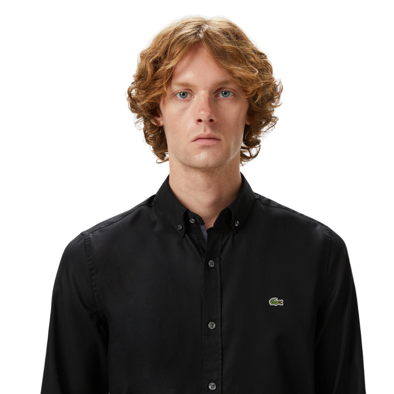 Lacoste Erkek Slim Fit Düğmeli Yaka Siyah Gömlek