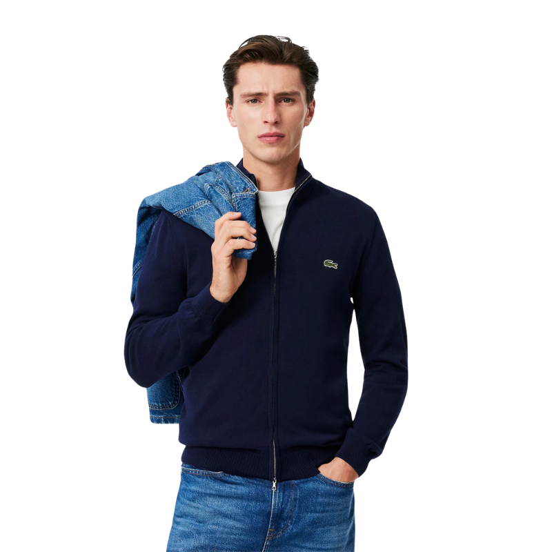 Lacoste Regular Fit Fermuarlı Organik Pamuk Lacivert Hırka 