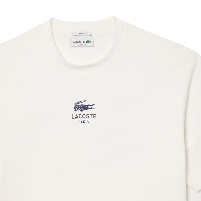 Lacoste Signature Print Paris Unisex Beyaz T-Shirt