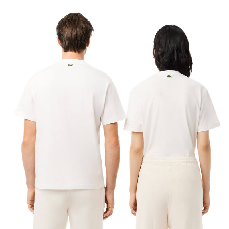 Lacoste Signature Print Paris Unisex Beyaz T-Shirt