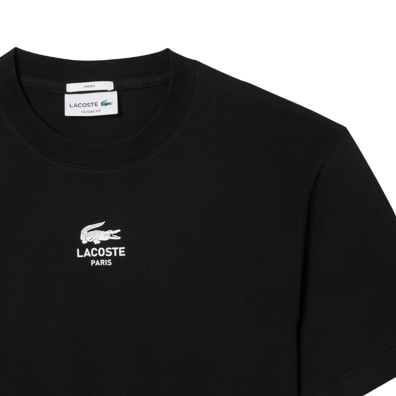 Lacoste Signature Print Paris Unisex Siyah T-Shirt