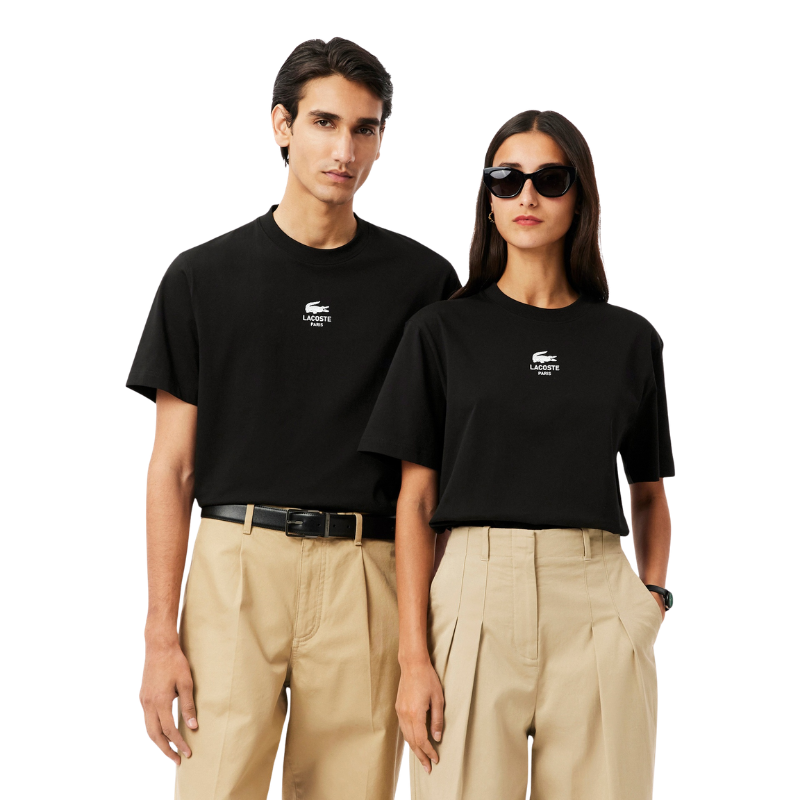 Lacoste Signature Print Paris Unisex Siyah T-Shirt