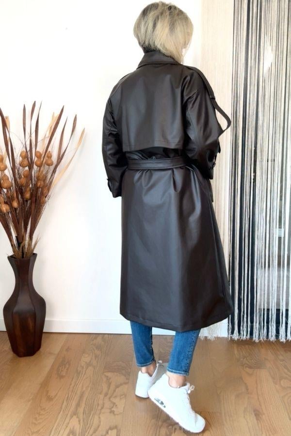 Acı Kahve Deri Trençkot