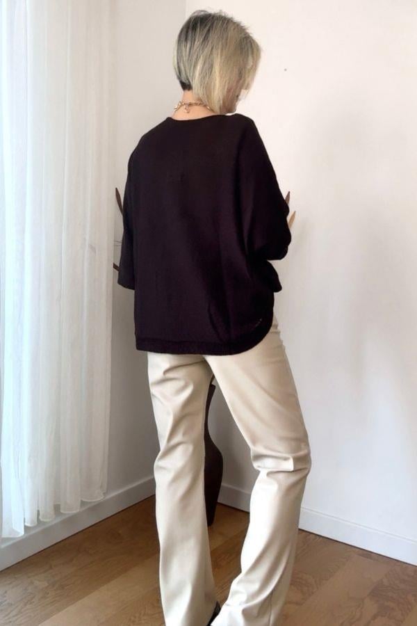 Acı Kahve Rengi Önü Drape Detaylı Merserize Triko Kazak