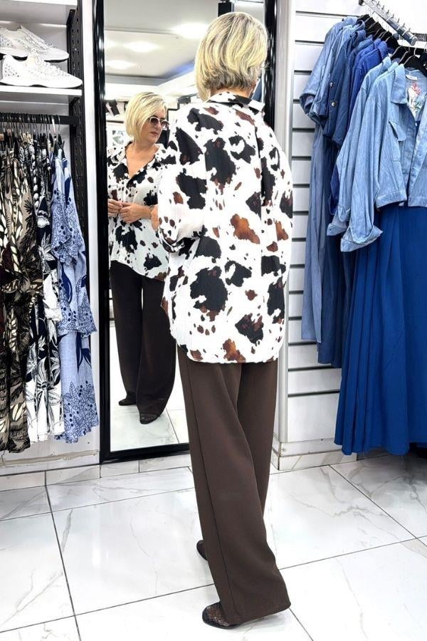 Beyaz Kahverengi Benekli Gömlek