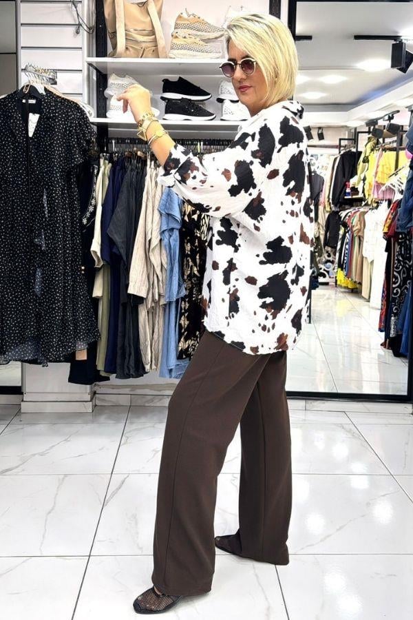 Beyaz Kahverengi Benekli Gömlek