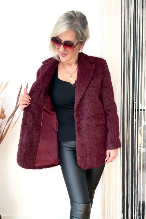 Bordo Kırçıllı Gold Düğmeli Ceket