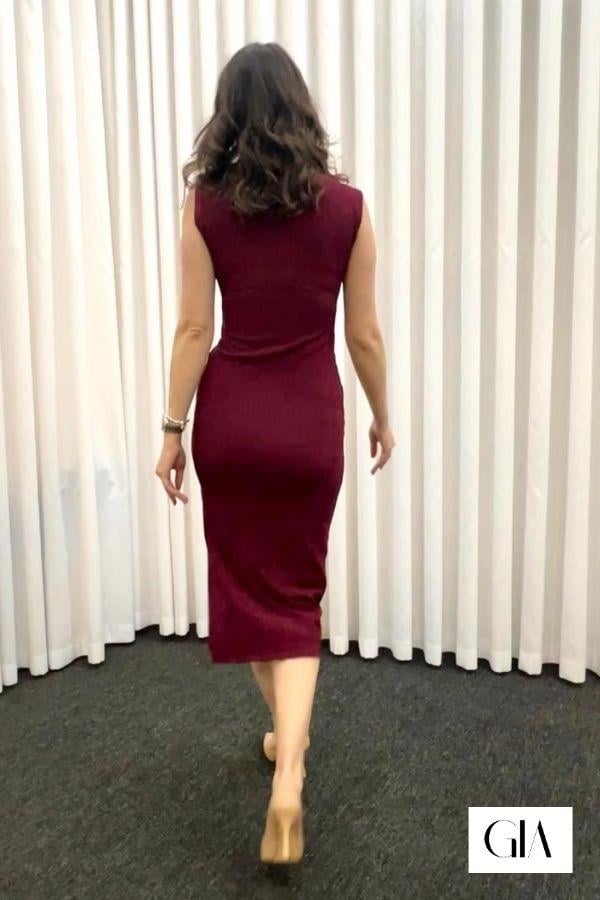 Bordo Kolsuz Biye Detaylı Elbise