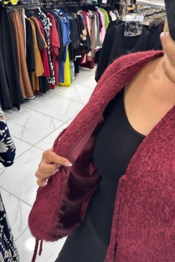 Bordo Önden Bağlamalı Kaban